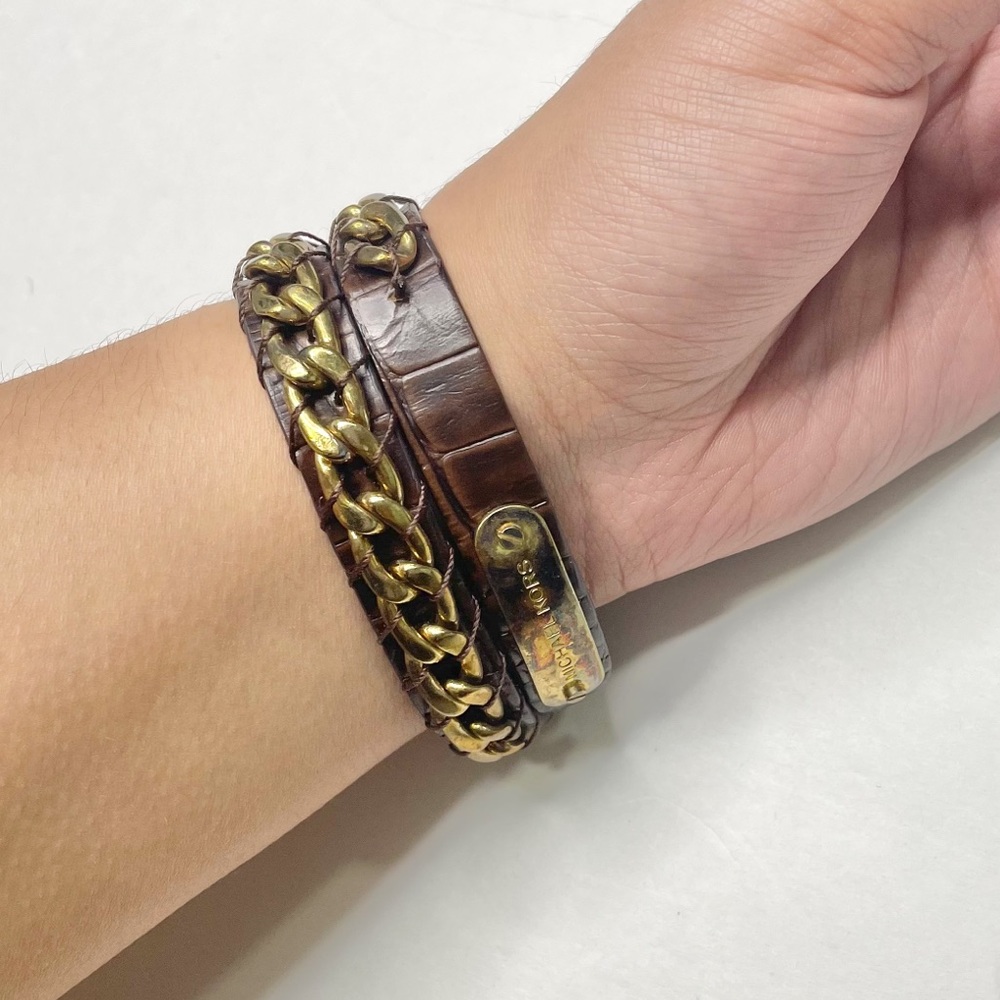 Michael Kors Leather Chain Wrap Bracelet in Brown Gold - Picture 2 of 5